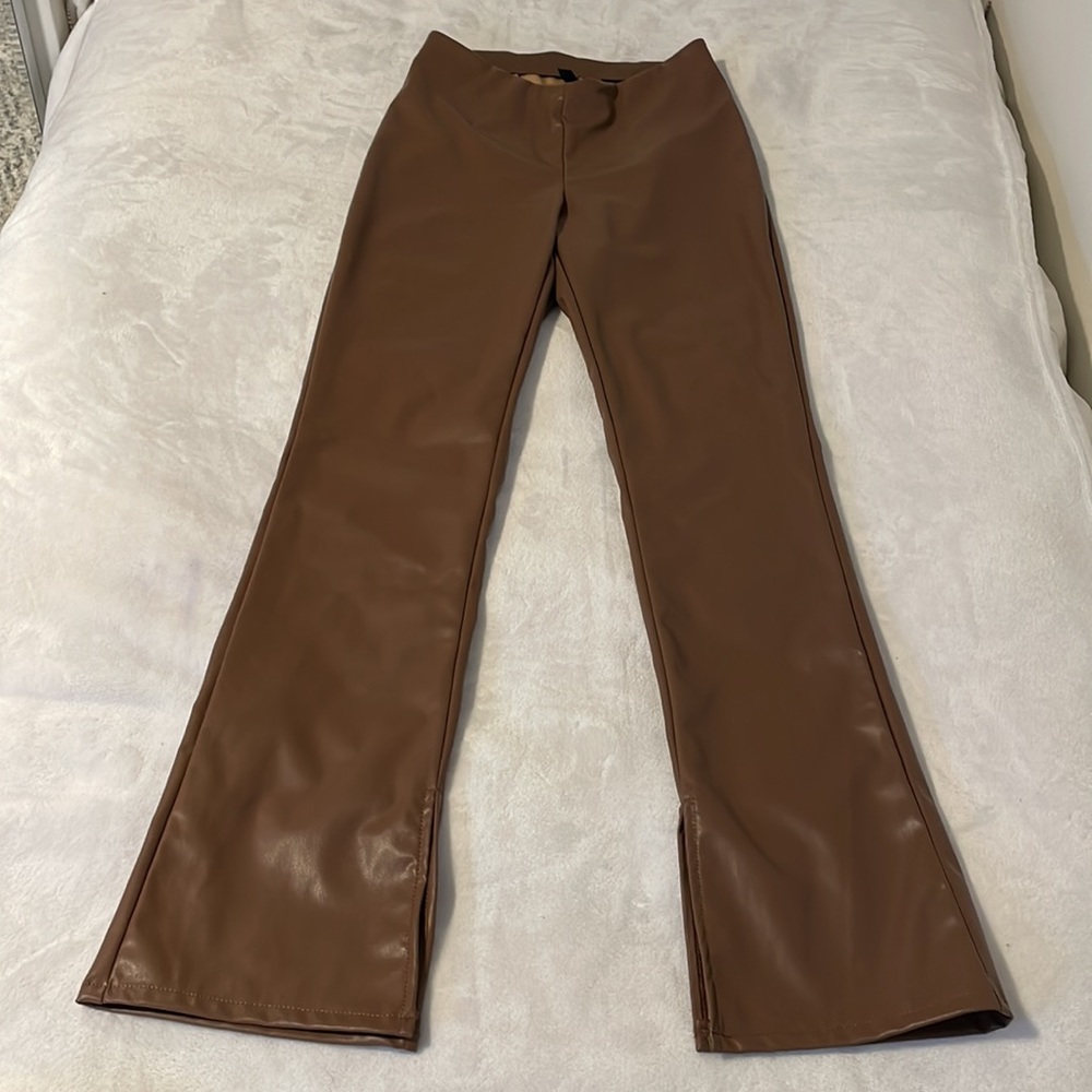 BROWN FAUX LEATHER PANTS - SIZE 4
